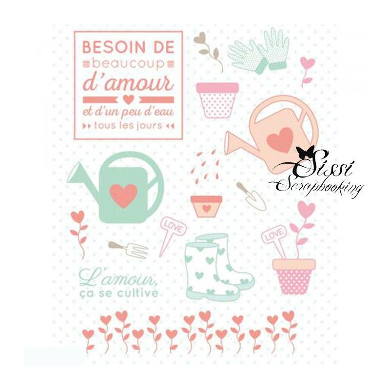 Lot de 16 tampons transparents motifs Amour Jardin Arrosoir