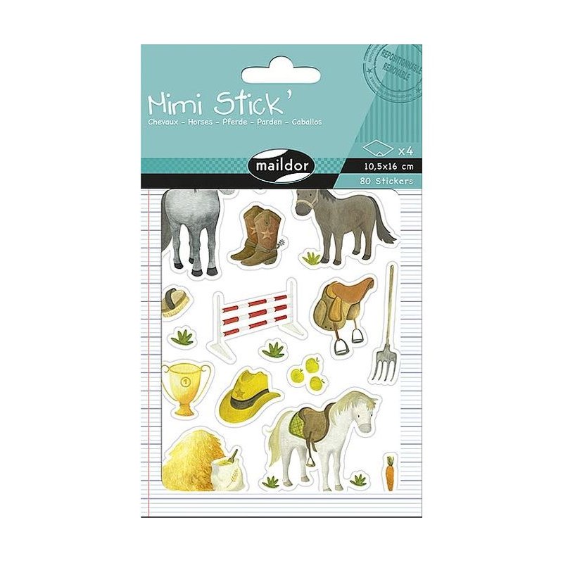 Set de 4 planches de gommettes Maildor Mimi Stick Cheveaux