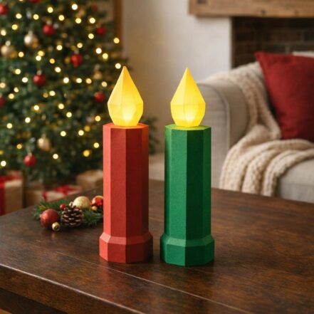 Bougie de Noël rouge et verte en Papercraft 3D