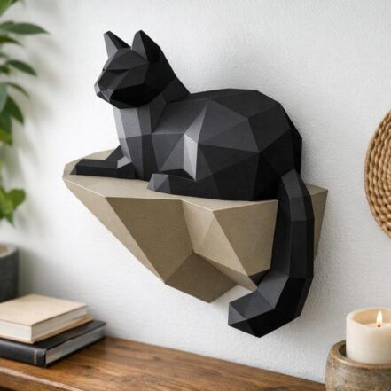 Papercraft chat sur un rocher en 3D