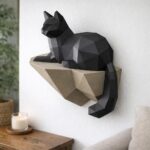 Papercraft chat sur un rocher en 3D