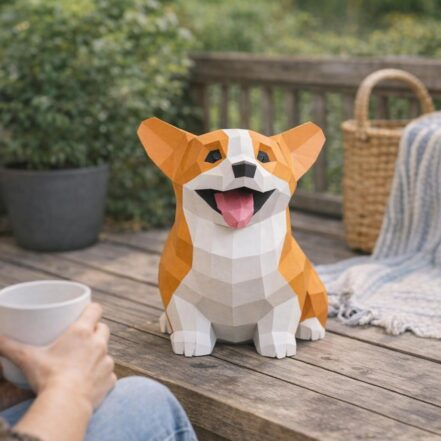 Papercraft de bébé Corgi assis mignon en 3D