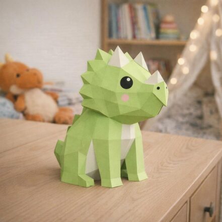 Papercraft bébé renard dans une mongolfière 3D
