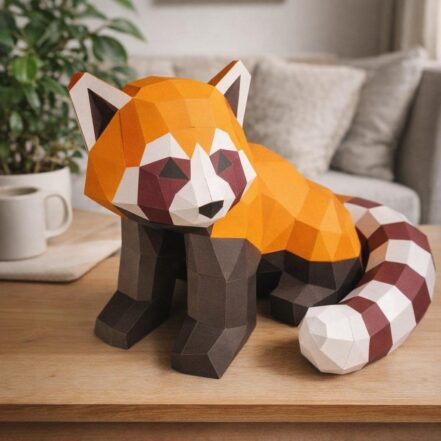 Papercraft panda roux assis en origami