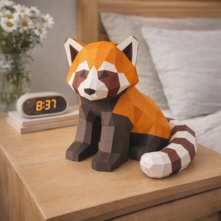 Papercraft panda roux mural sur sa branche en 3D