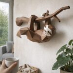 Papercraft paresseux suspendu à sa branche en 3D