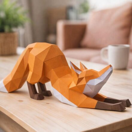 Papercraft renard qui s'étire en 3D
