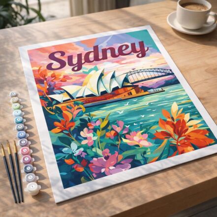 Affiche de voyage Santorin en fleurs - Toile roulée