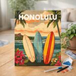 Broderie Diamant - Affiche de voyage Honolulu