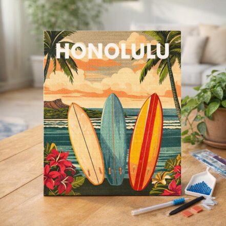 Broderie Diamant - Affiche de voyage Honolulu