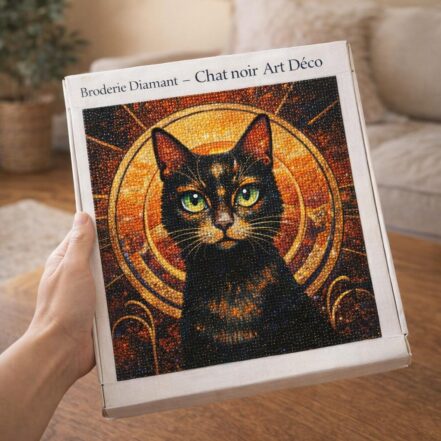 Broderie Diamant - Chat noir Art Déco
