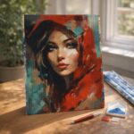 Broderie Diamant - Femme au foulard rouge