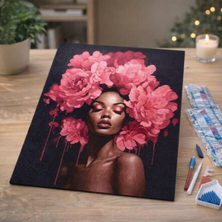 Broderie Diamant - Femme aux cheveux de pivoines