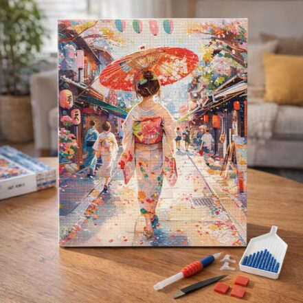Broderie Diamant - Femme en Yukata dans une Rue animée