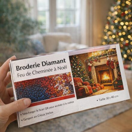 Broderie Diamant - Feu de Cheminée à Noël
