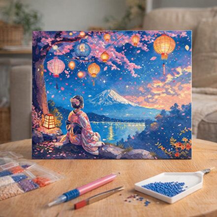 Broderie Diamant - Geisha, Lanternes et Mont Fuji
