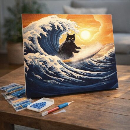 Broderie Diamant - La Grande Vague du Chat Noir