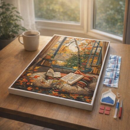 Broderie Diamant - Lecture cosy en Automne