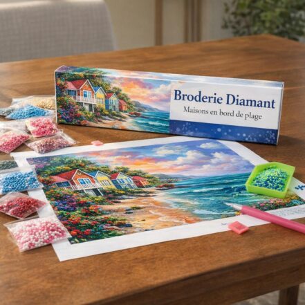 Broderie Diamant - Maisons en bord de plage