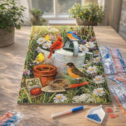 Broderie Diamant - Oiseaux dans le Jardin