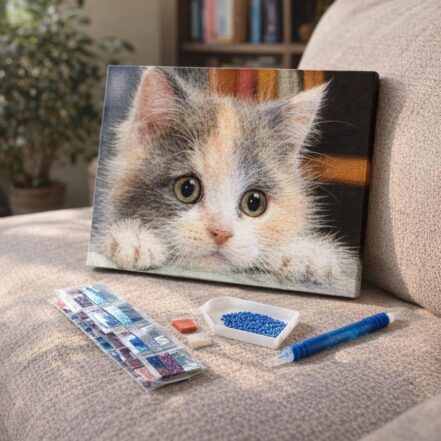 Broderie Diamant - Petit Chat curieux
