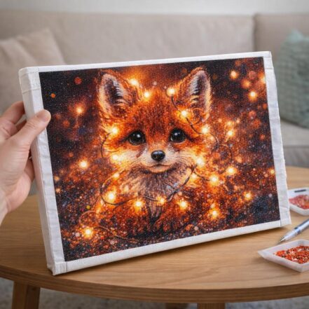 Broderie Diamant - Petit renard et guirlande éclairée