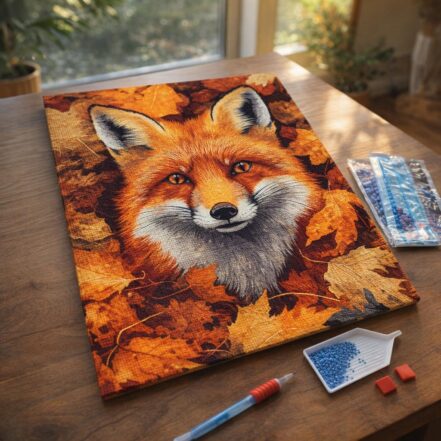 Broderie Diamant - Renard dans les feuilles d'Automne