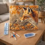 Broderie Diamant - Renard et oiseau en Automne