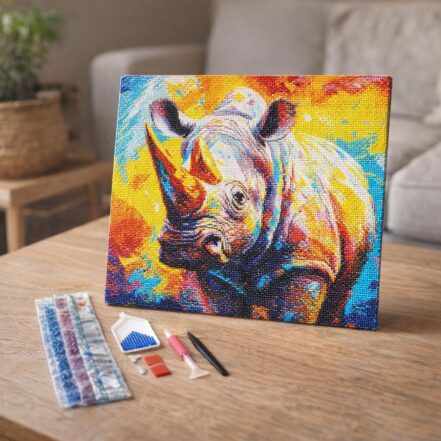 Broderie Diamant - Rhinocéros Coloré Abstrait