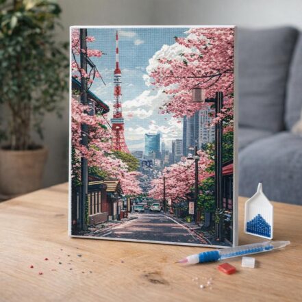Broderie Diamant - Rue des Cerisiers en Fleurs à Kyoto