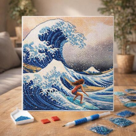 Broderie Diamant - Surfeuse et la grande vague
