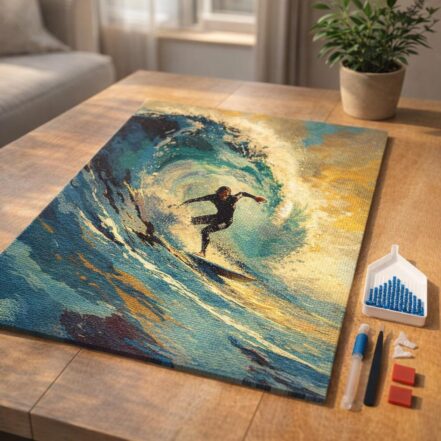 Broderie Diamant - Surfeuse et la grande vague