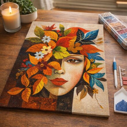 Broderie Diamant - Visage floral d'Automne inspiré de Picasso
