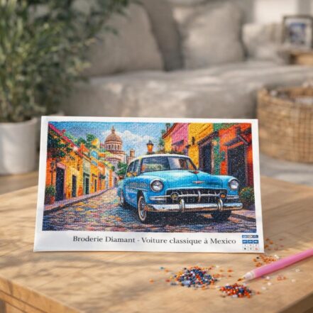 Broderie Diamant - Voiture classique à Mexico