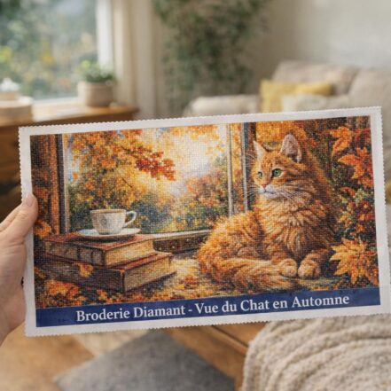 Broderie Diamant - Vue du Chat en Automne