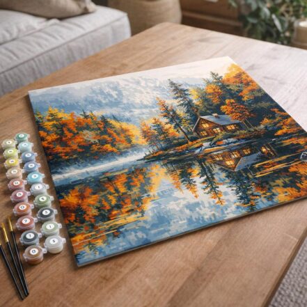 Cabane au bord du Lac en Automne - Toile roulée