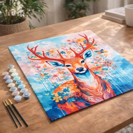Cerf coloré en fleurs - Toile roulée