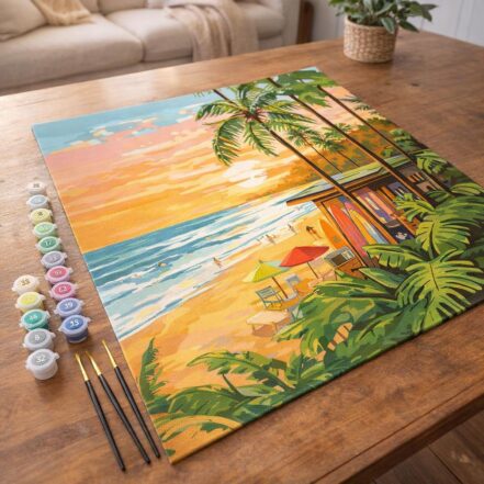Club de plage au coucher du soleil - Toile roulée