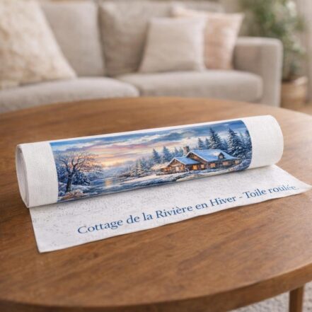 Cottage de la Rivière en Hiver - Toile roulée