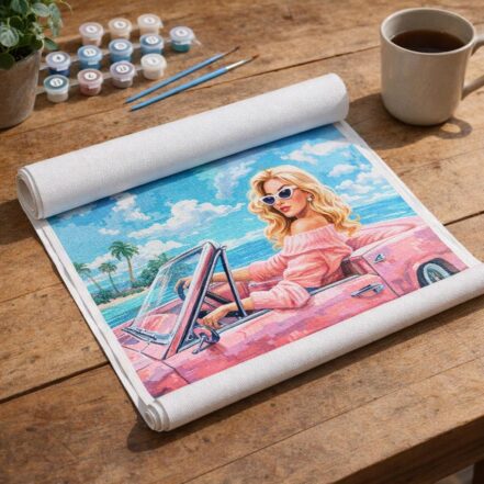 Diva dans une Voiture Rétro Rose - Toile roulée