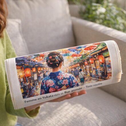 Femme en Yukata dans une Rue animée - Toile roulée