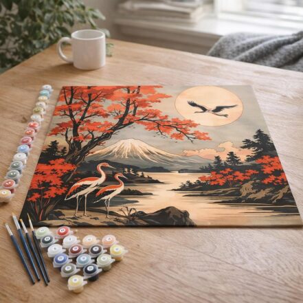 Grues et Vue sur le Mont Fuji - Toile roulée