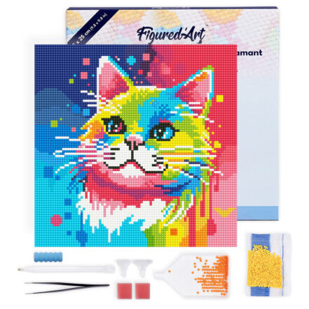 Mini Diamond Painting 25x25cm avec cadre - Chat Abstrait Pop Art