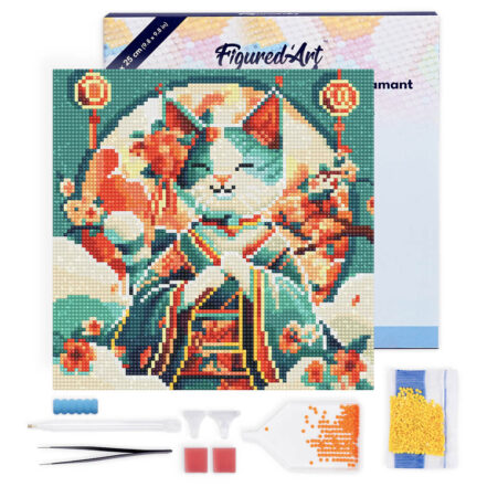 Mini Diamond Painting 25x25cm avec cadre - Chat Princesse Japonaise