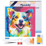 Mini Diamond Painting 25x25cm avec cadre - Chien Abstrait Pop Art