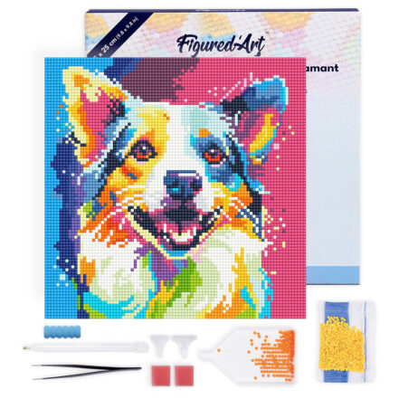 Mini Diamond Painting 25x25cm avec cadre - Chien Abstrait Pop Art