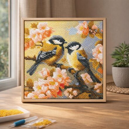 Mini Diamond Painting 25x25cm avec cadre - Coucher de Soleil sur le Lac Doré