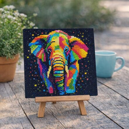 Mini Diamond Painting 25x25cm avec cadre - Éléphant Abstrait Pop Art
