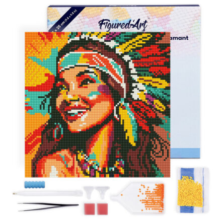 Mini Diamond Painting 25x25cm avec cadre - Femme Native Pop Art