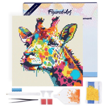 Mini Diamond Painting 25x25cm avec cadre - Girafe Abstraite Pop Art